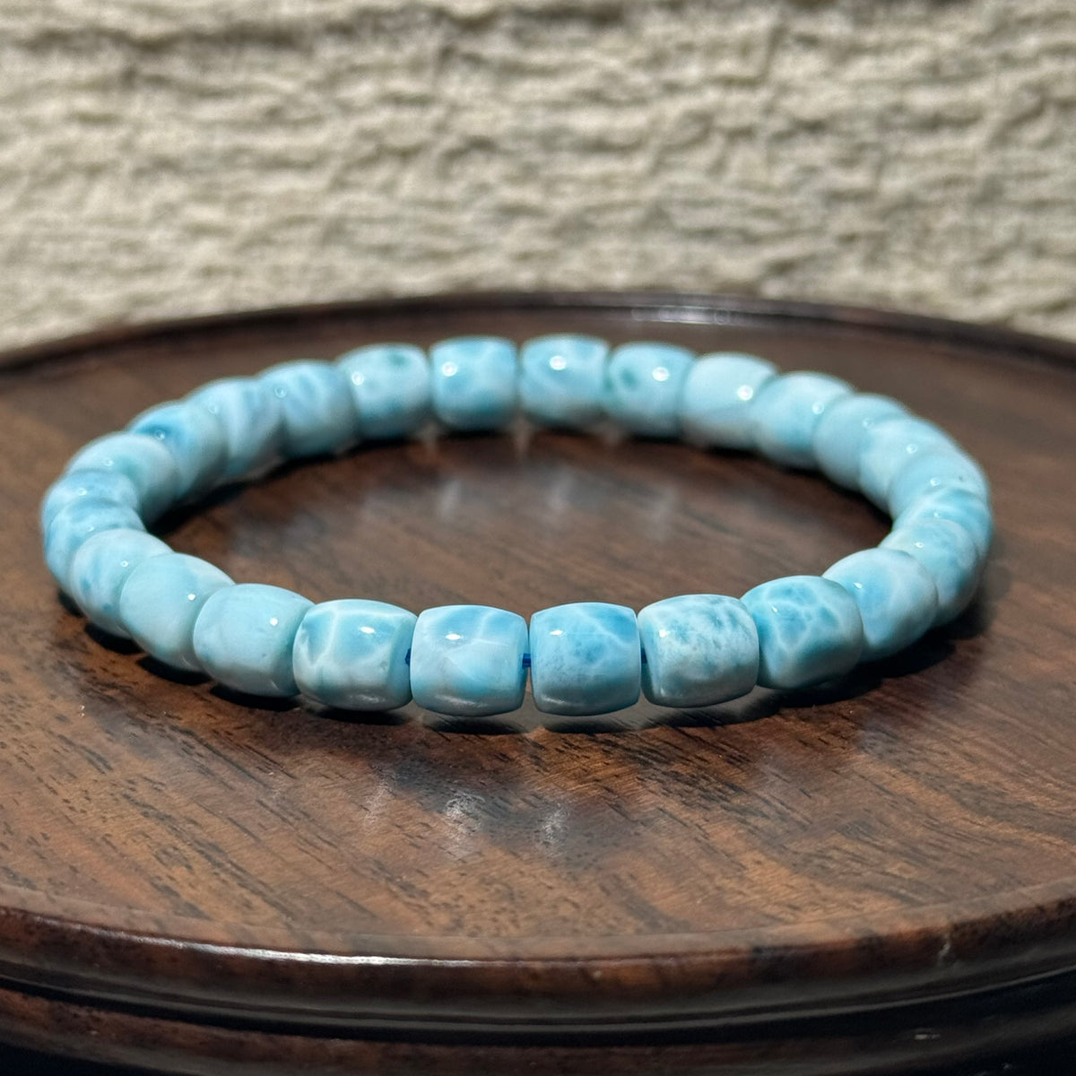 Natural Larimar Heishi Stretch Bracelet, Flat Square‑Cut Larimar Bead Bracelet