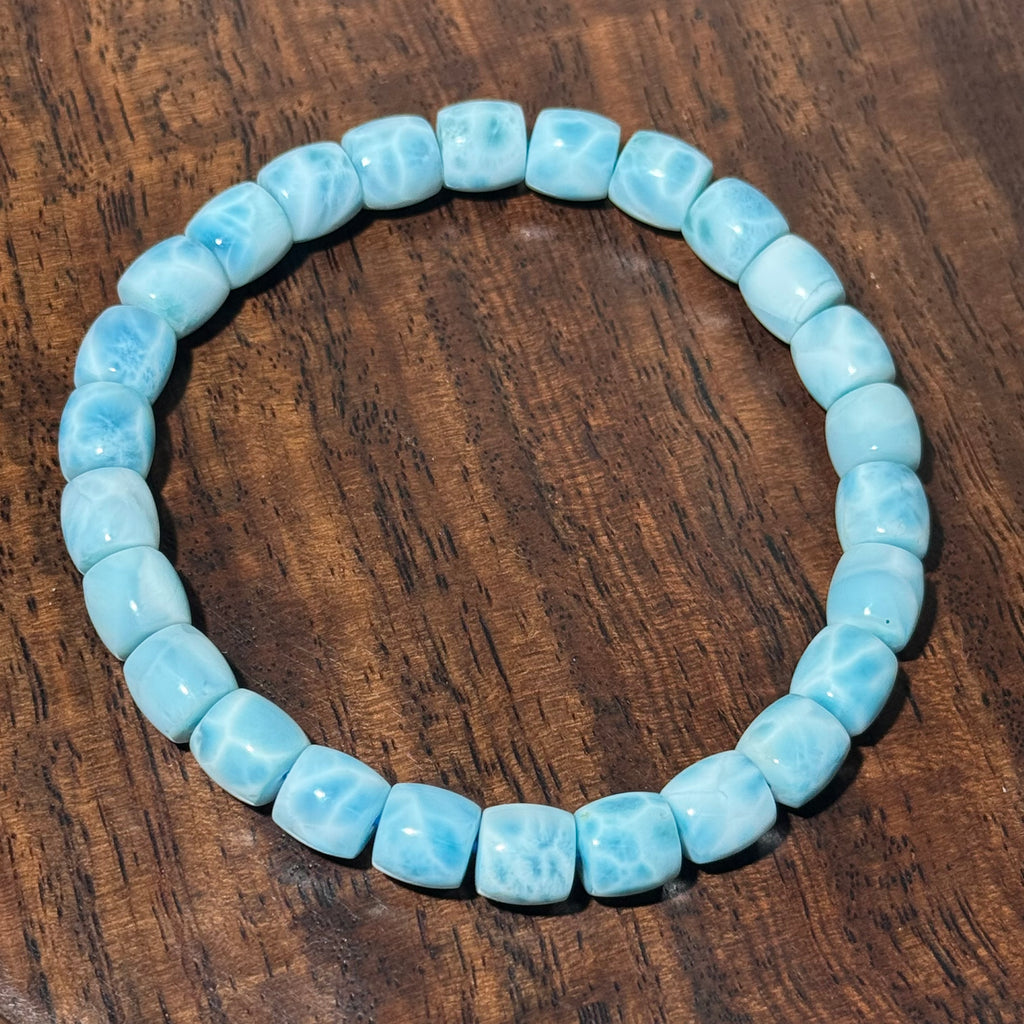 Natural Larimar Heishi Stretch Bracelet, Flat Square‑Cut Larimar Bead Bracelet