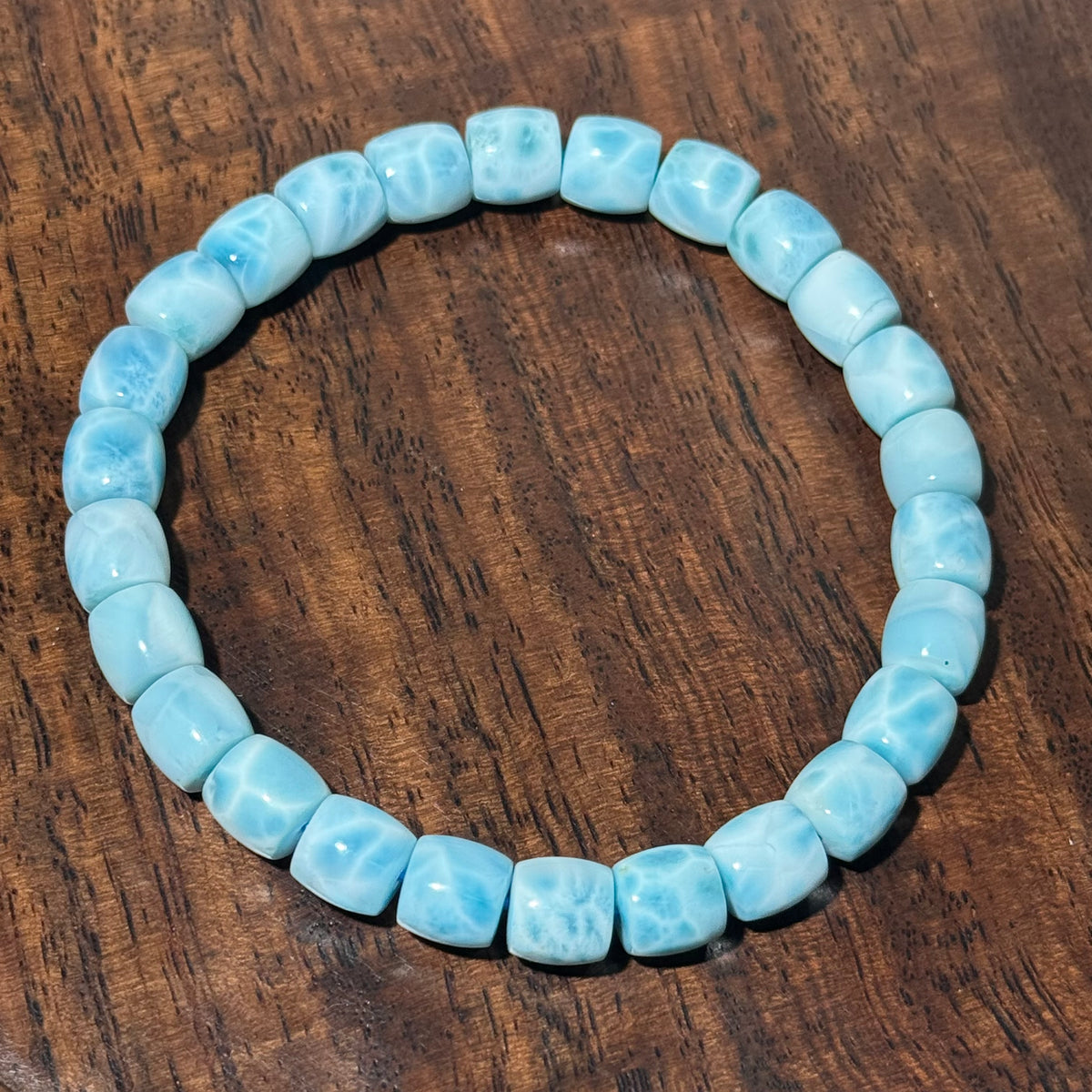Natural Larimar Heishi Stretch Bracelet, Flat Square‑Cut Larimar Bead Bracelet