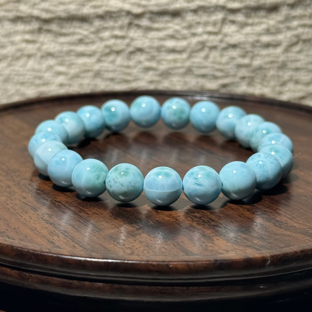 Natural Larimar Stretch Bracelet, Sky‑Blue Larimar Round Bead Bracelet