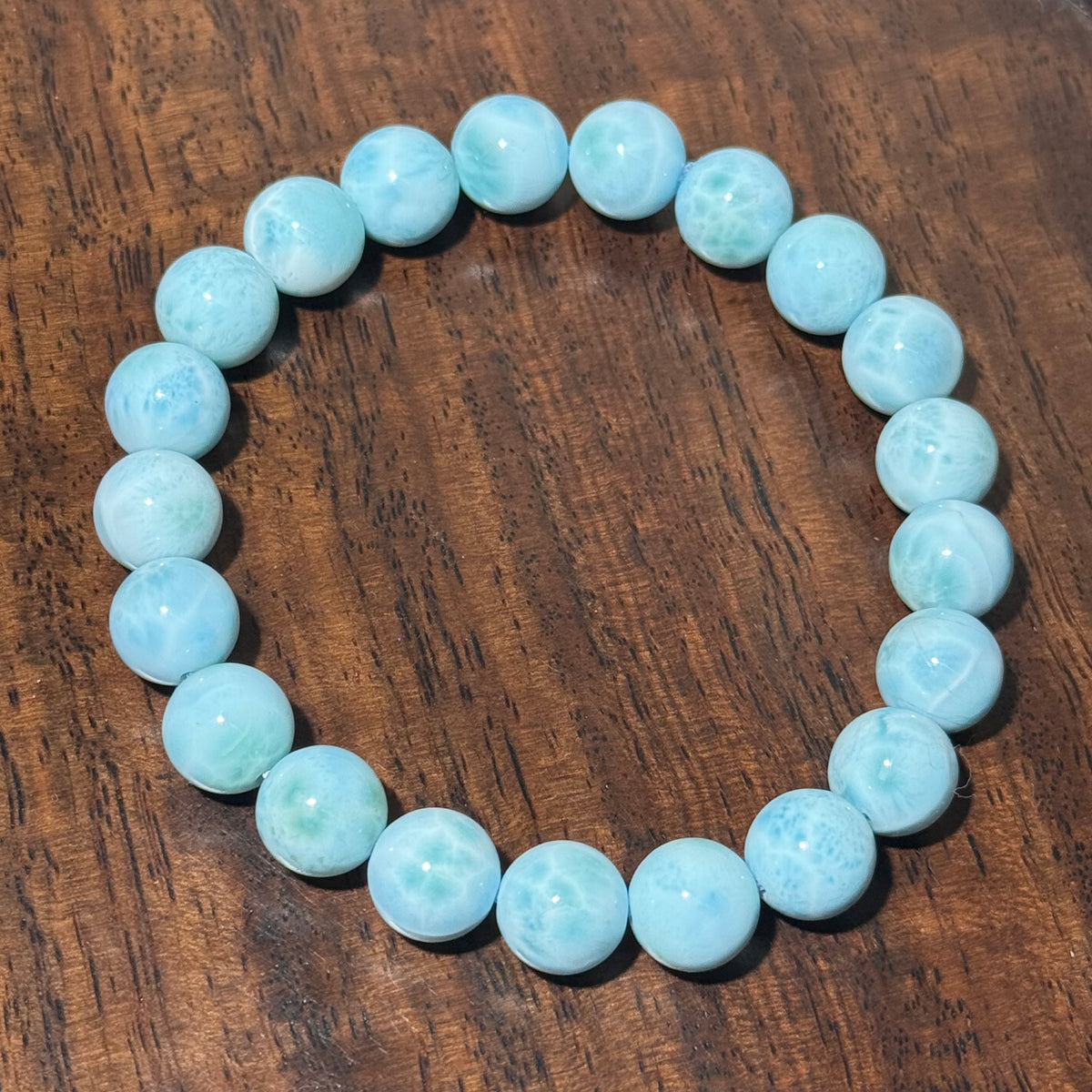 Natural Larimar Stretch Bracelet, Sky‑Blue Larimar Round Bead Bracelet