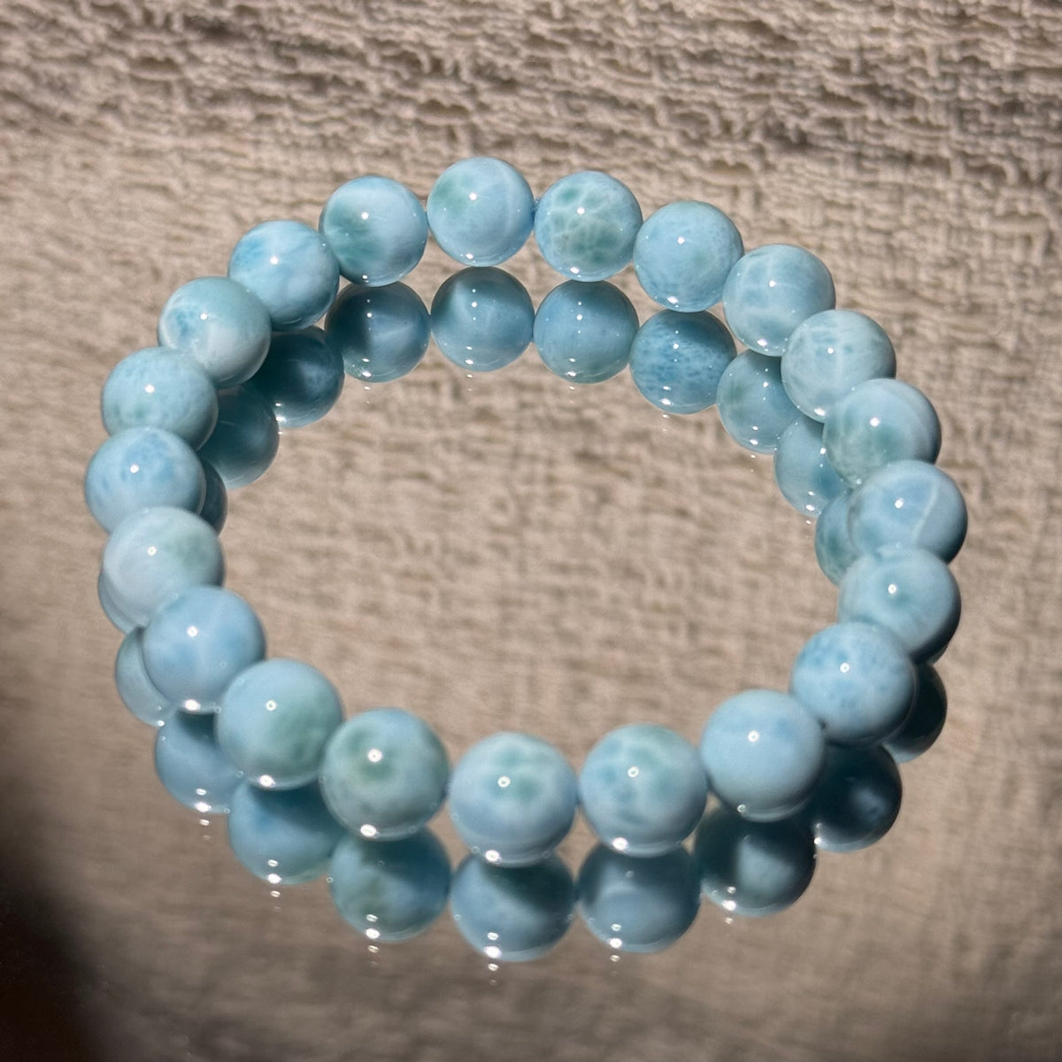 Natural Larimar Stretch Bracelet, Sky‑Blue Larimar Round Bead Bracelet