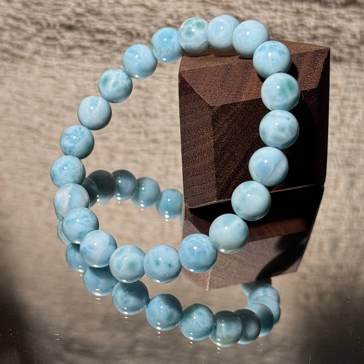 Natural Larimar Stretch Bracelet, Sky‑Blue Larimar Round Bead Bracelet