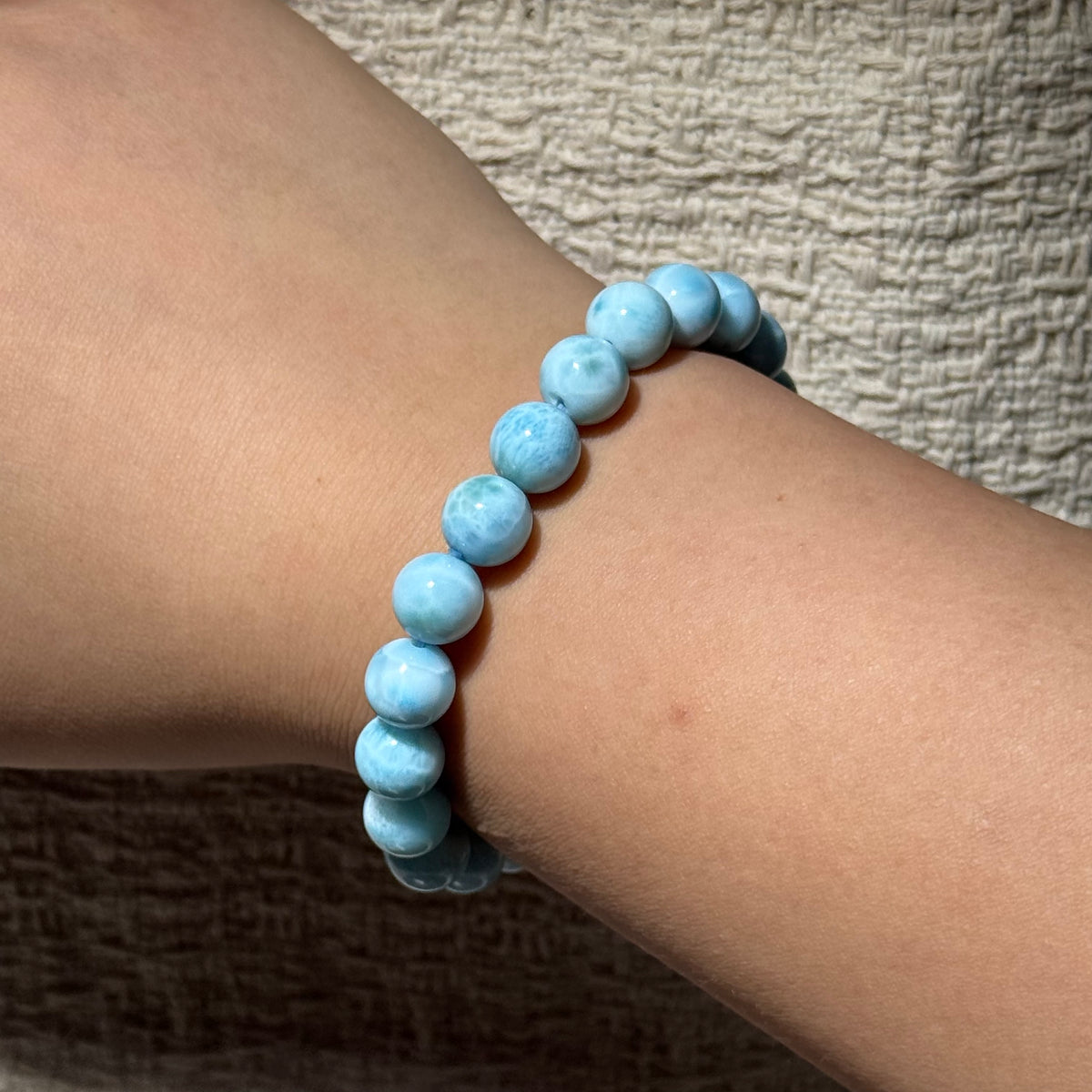 Natural Larimar Stretch Bracelet, Sky‑Blue Larimar Round Bead Bracelet