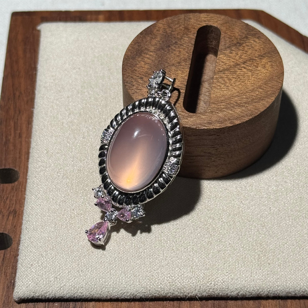 Natural Rose Quartz Oval Vintage Pendant