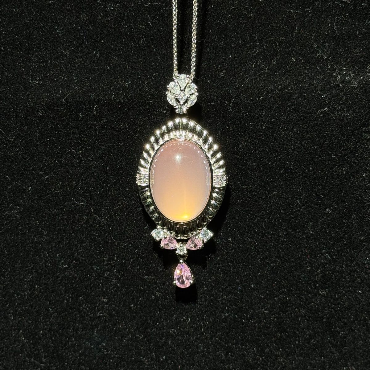 Natural Rose Quartz Oval Vintage Pendant