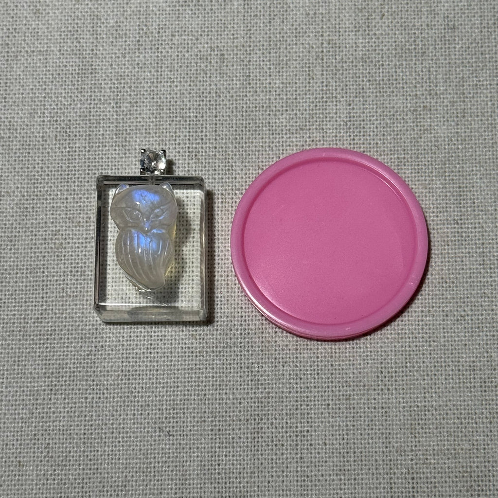Natural Moonstone Hand‑Carved Angel Square Bezel‑Set Pendant