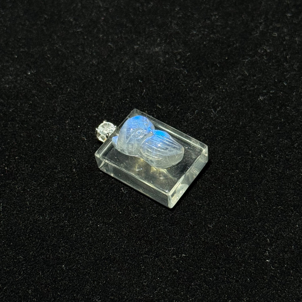 Natural Moonstone Hand‑Carved Angel Square Bezel‑Set Pendant