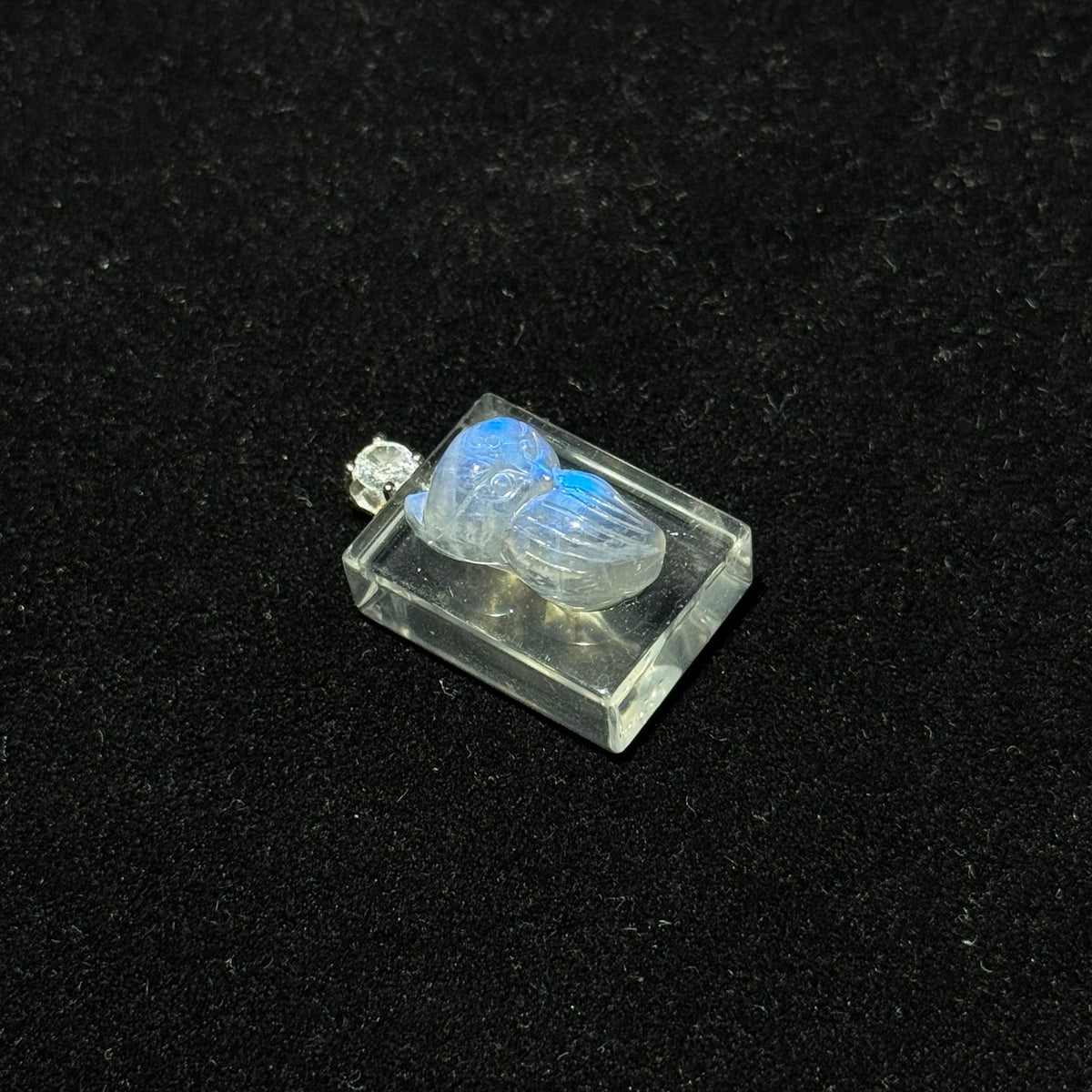 Natural Moonstone Hand‑Carved Angel Square Bezel‑Set Pendant