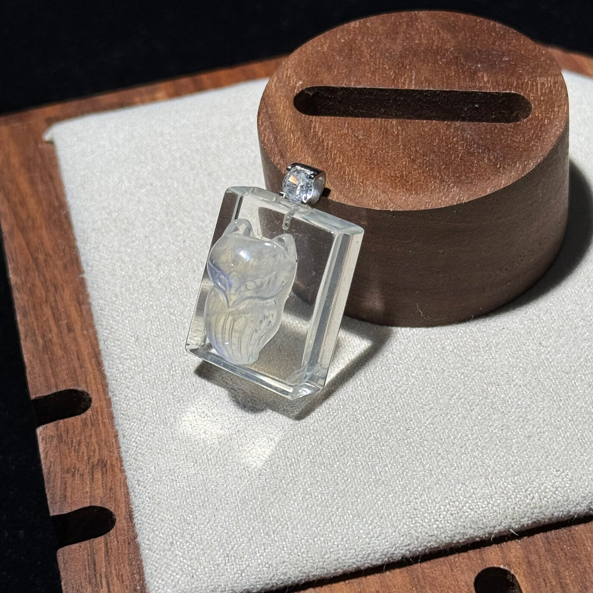 Natural Moonstone Hand‑Carved Angel Square Bezel‑Set Pendant