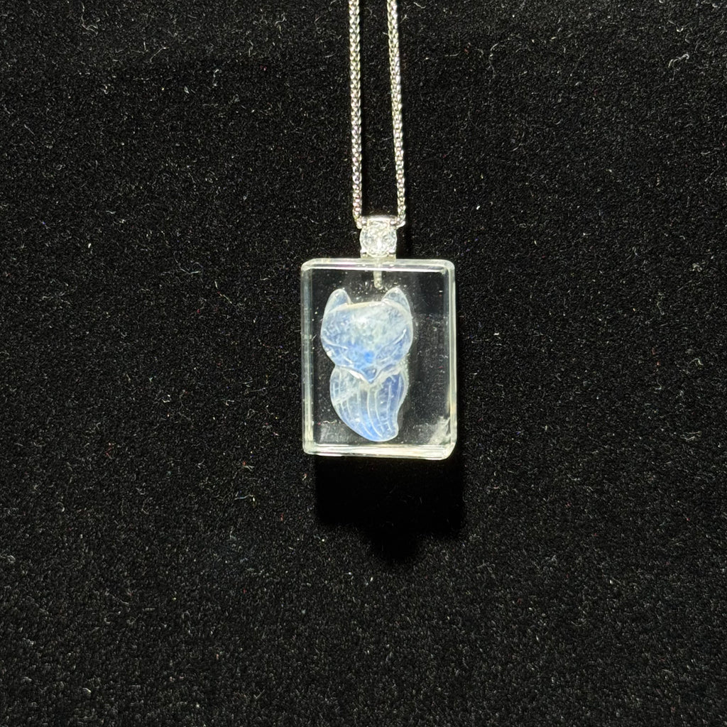 Natural Moonstone Hand‑Carved Angel Square Bezel‑Set Pendant