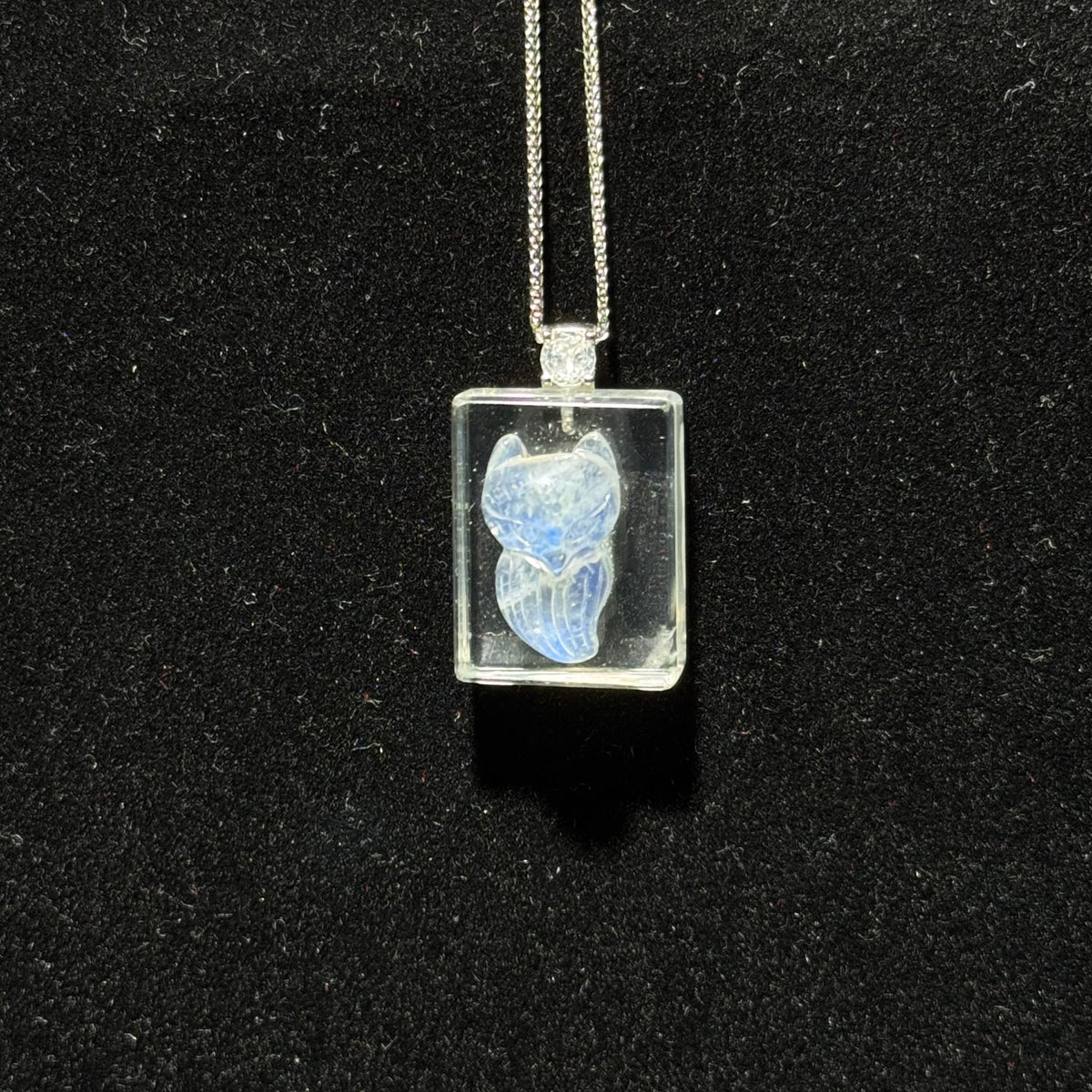 Natural Moonstone Hand‑Carved Angel Square Bezel‑Set Pendant