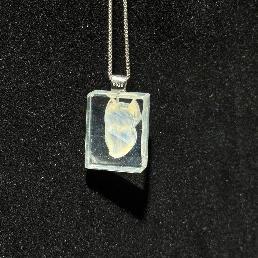 Natural Moonstone Hand‑Carved Angel Square Bezel‑Set Pendant