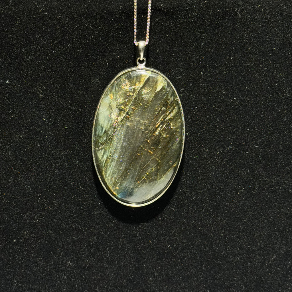 Natural Labradorite Oval Bezel‑Set Pendant
