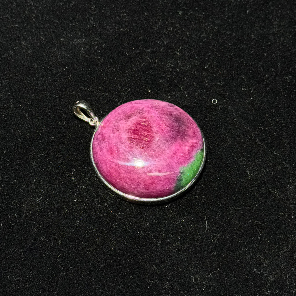 Natural Ruby‑Zoisite Round Bezel‑Set Pendant