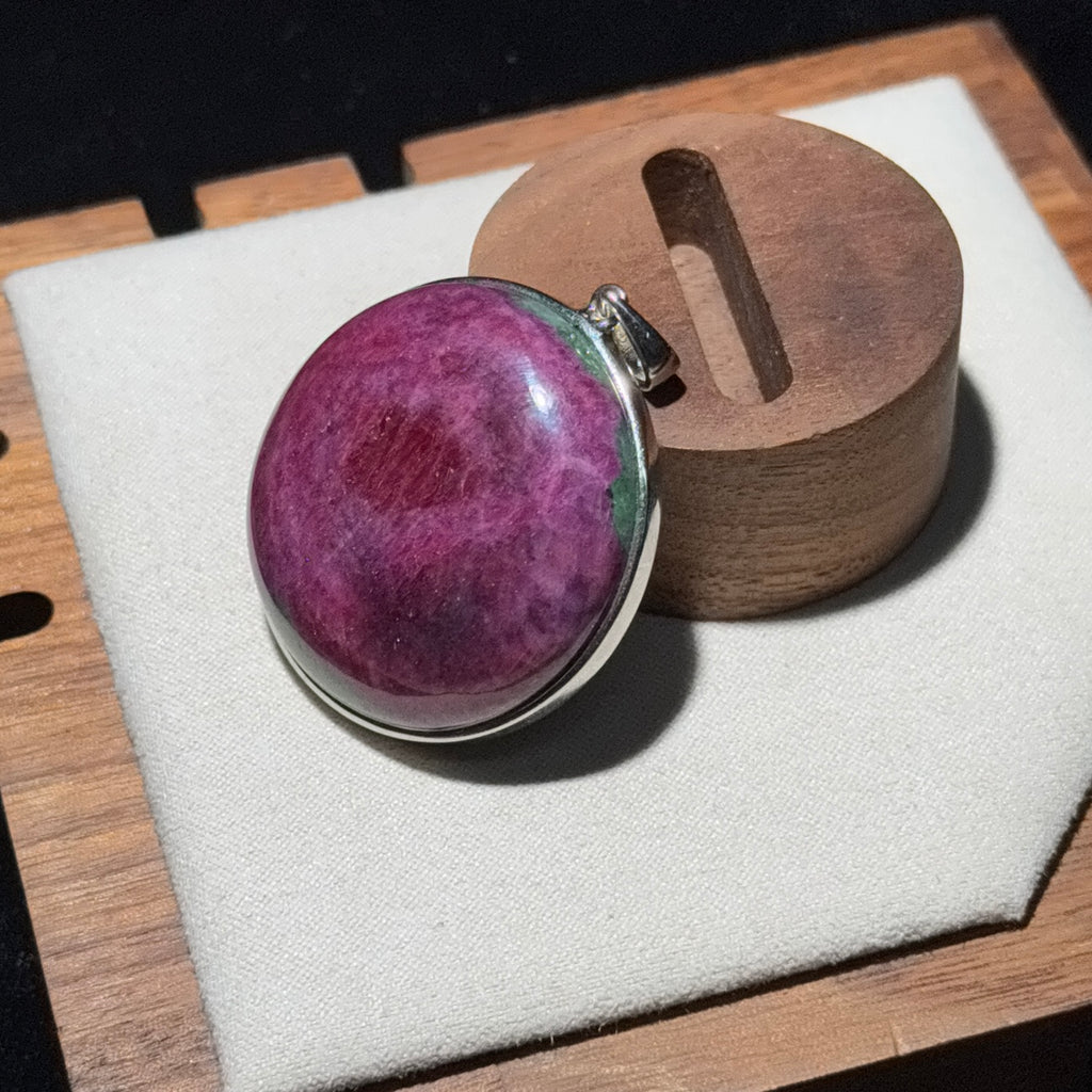 Natural Ruby‑Zoisite Round Bezel‑Set Pendant