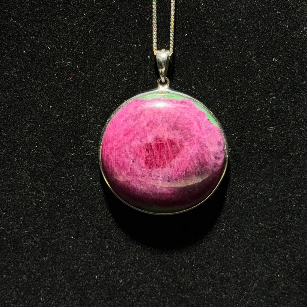 Natural Ruby‑Zoisite Round Bezel‑Set Pendant