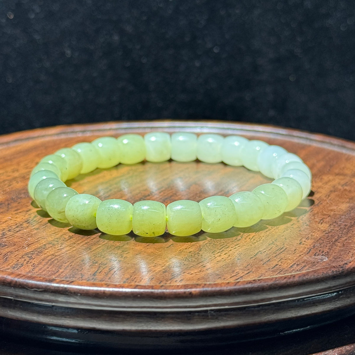 Natural Hetian Jade Barrel Bead Stretch Bracelet