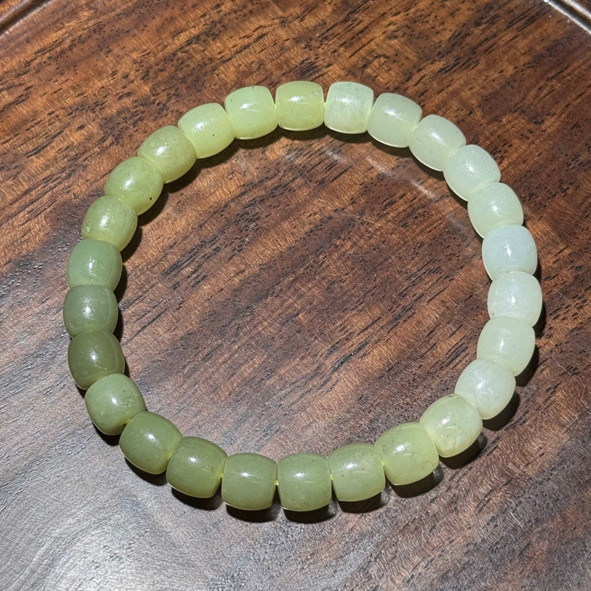 Natural Hetian Jade Barrel Bead Stretch Bracelet