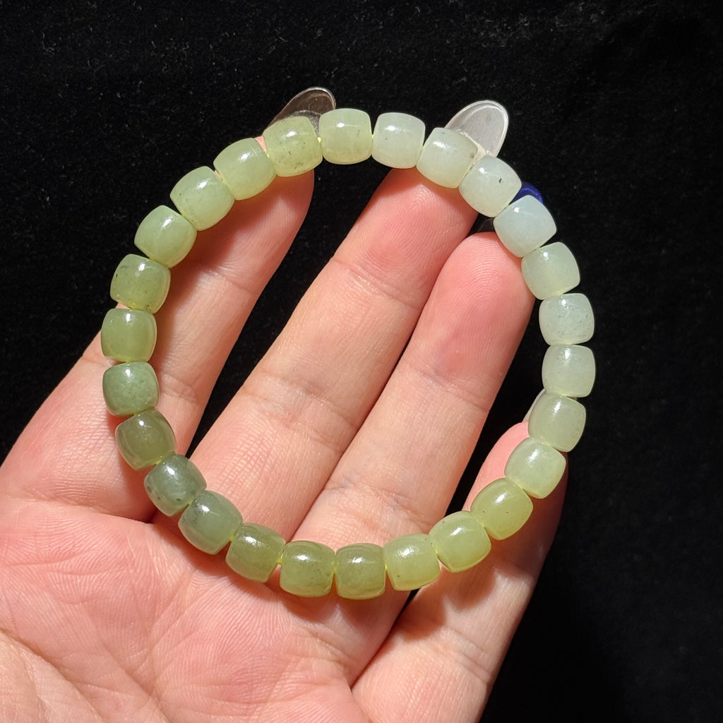Natural Hetian Jade Barrel Bead Stretch Bracelet