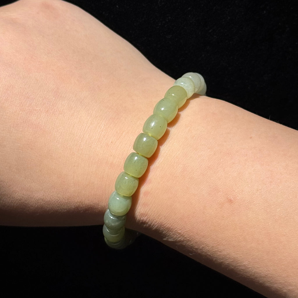 Natural Hetian Jade Barrel Bead Stretch Bracelet