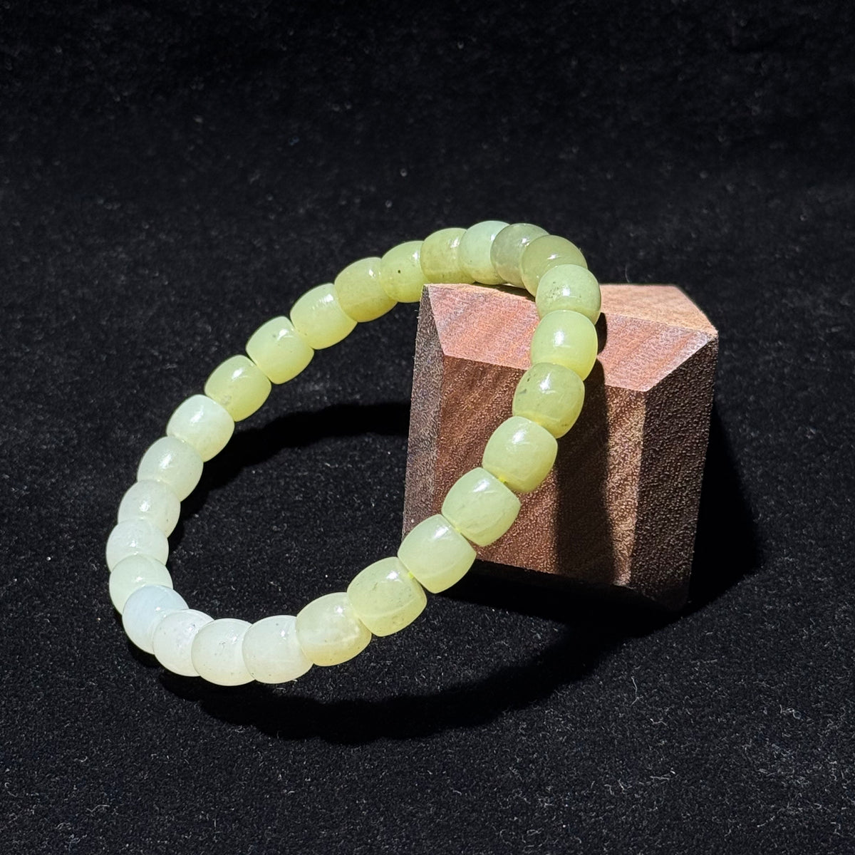 Natural Hetian Jade Barrel Bead Stretch Bracelet
