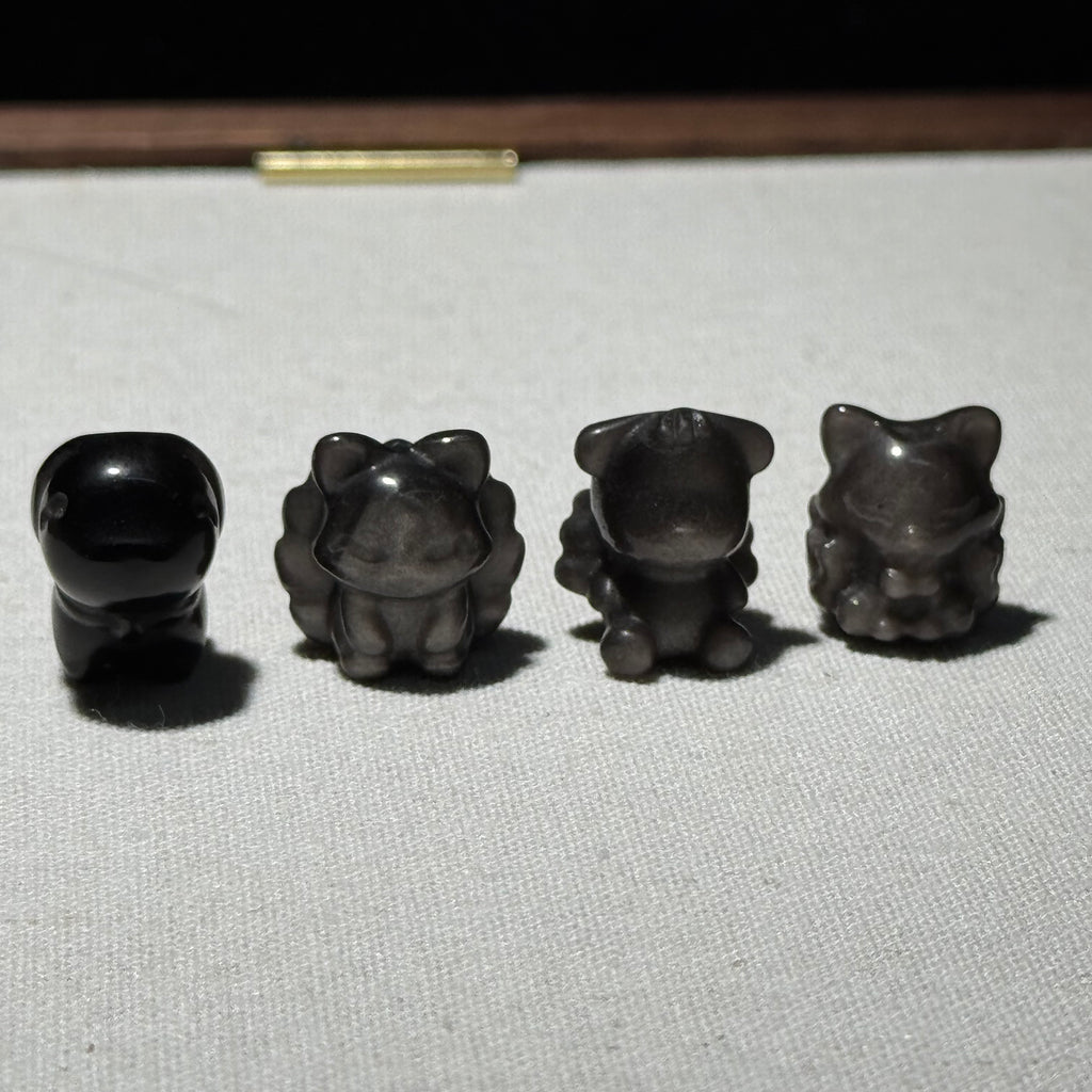 Natural Silver Obsidian Mixed Carved Charms, Cat‑Paw, Bow, Flower, Animal Mini Crystal Carvings, DIY Jewelry Making Beads