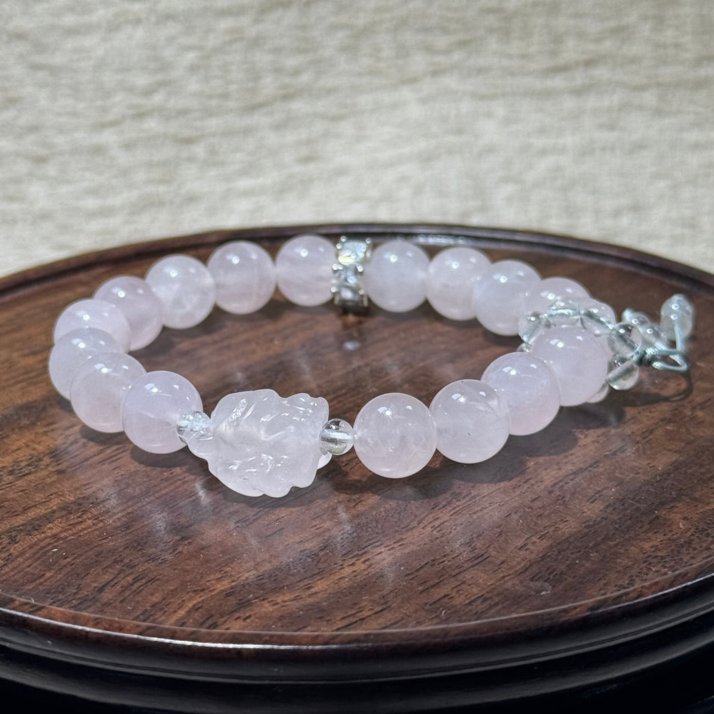 Natural Pink Rose Quartz Fox Charm Bracelet