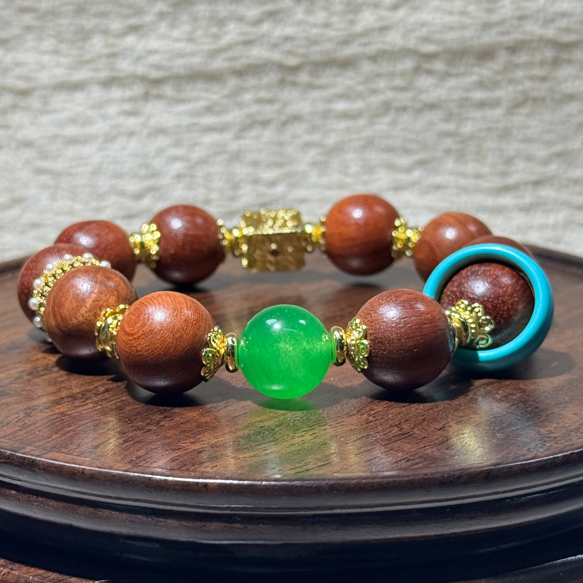 Sandalwood & Green Jade Stretch Bracelet