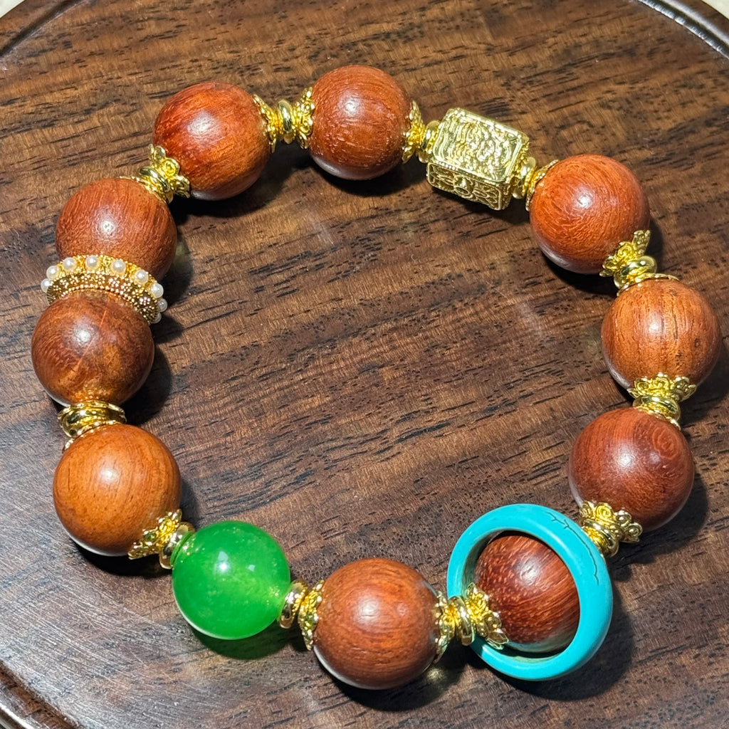 Sandalwood & Green Jade Stretch Bracelet