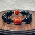 Natural Black Obsidian Stretch Bracelet, Red Agate Engraved Charm Bead Bracelet, Exam‑Luck Blessing Healing Crystal Jewelry