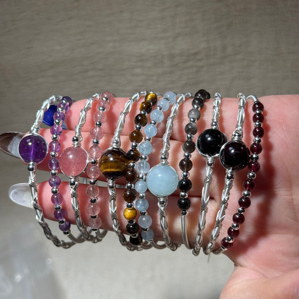 Hand‑Wrapped Silver‑Tone Copper Adjustable Bracelet