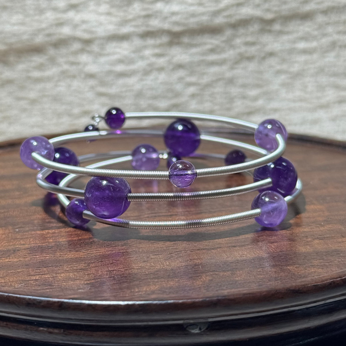 Hand‑Wrapped Silver‑Tone Copper Spiral Coil Bangle