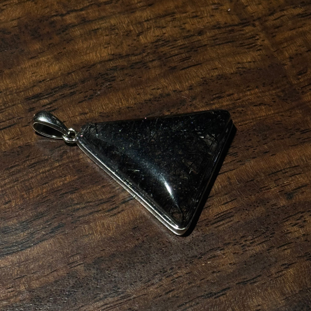 Natural Black Rutilated Quartz Triangle Pendant