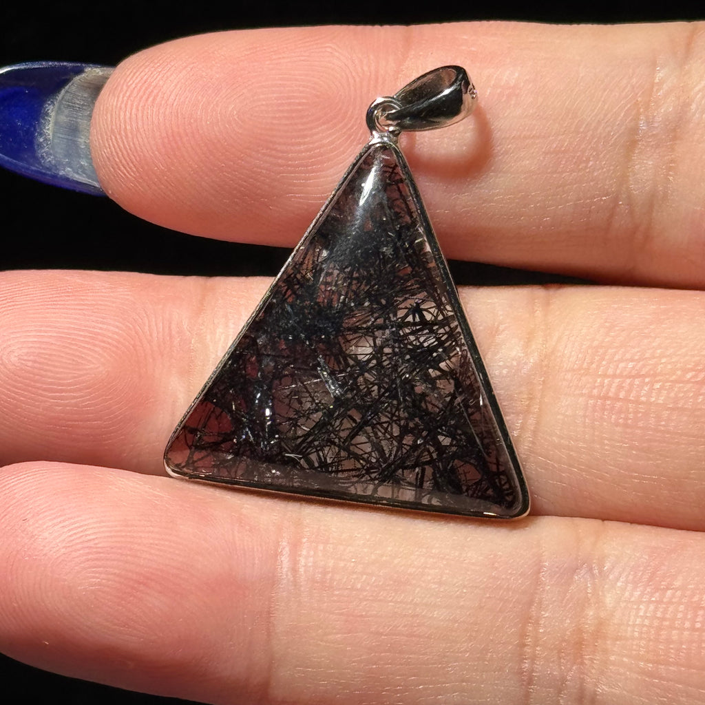 Natural Black Rutilated Quartz Triangle Pendant