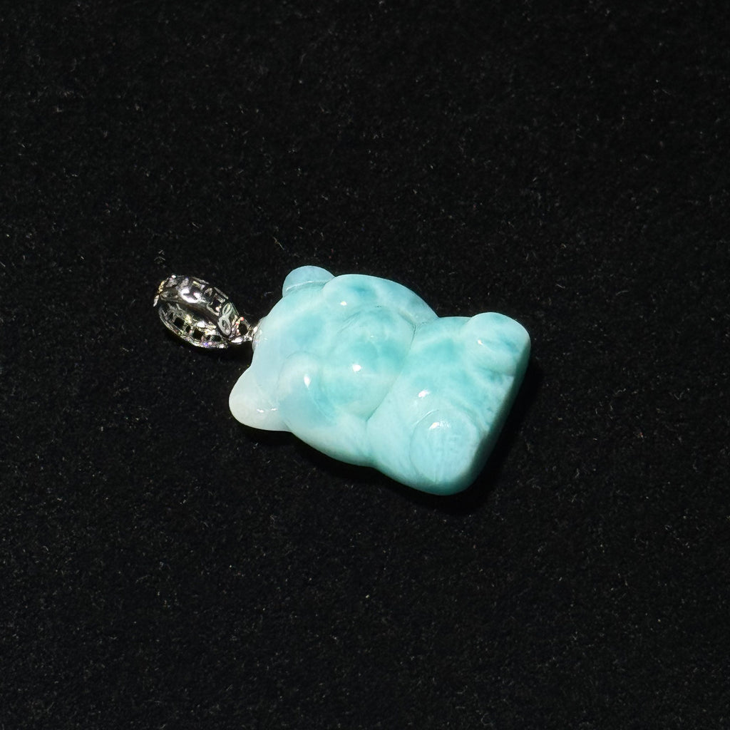 Natural Larimar Carved Bear Pendant