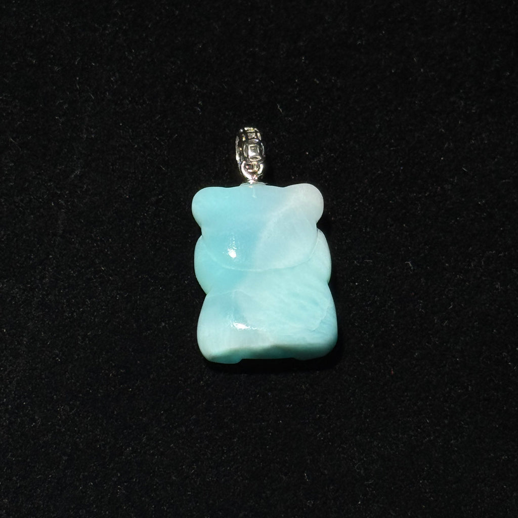 Natural Larimar Carved Bear Pendant