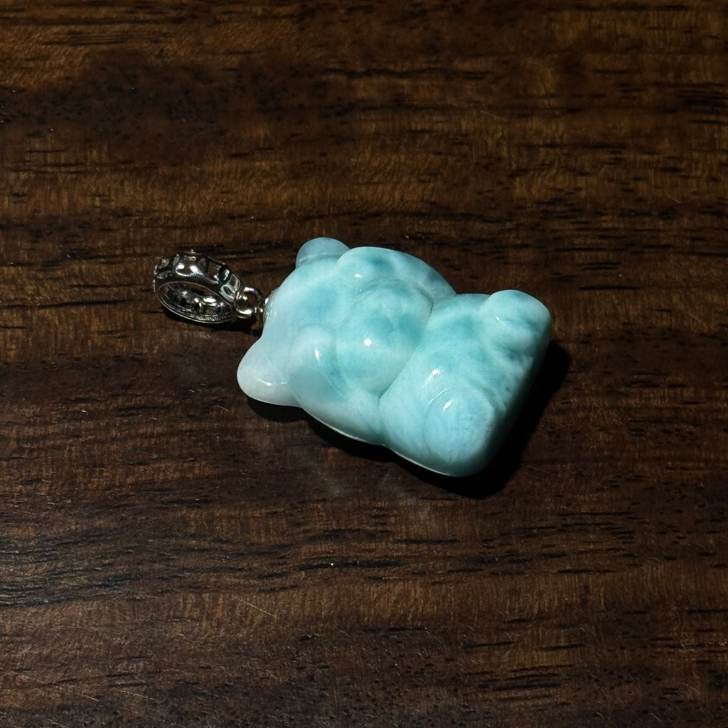 Natural Larimar Carved Bear Pendant