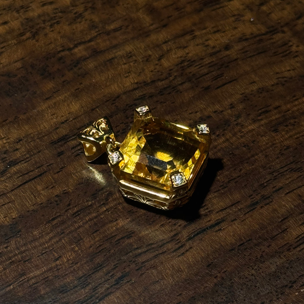 Natural Citrine Square‑Cut Gold‑Tone Prong‑Set Pendant