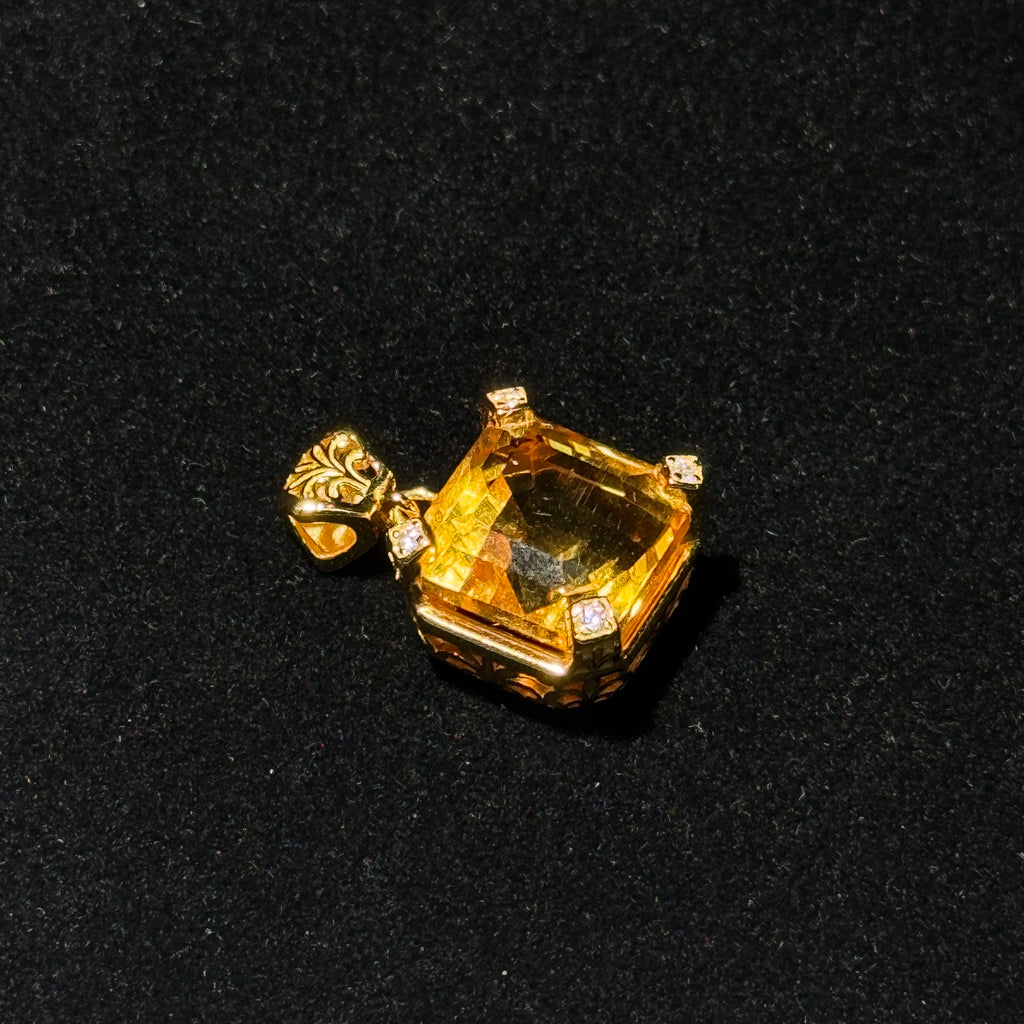 Natural Citrine Square‑Cut Gold‑Tone Prong‑Set Pendant
