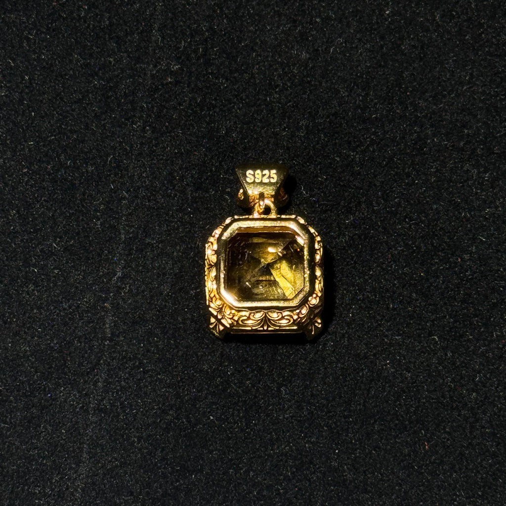 Natural Citrine Square‑Cut Gold‑Tone Prong‑Set Pendant