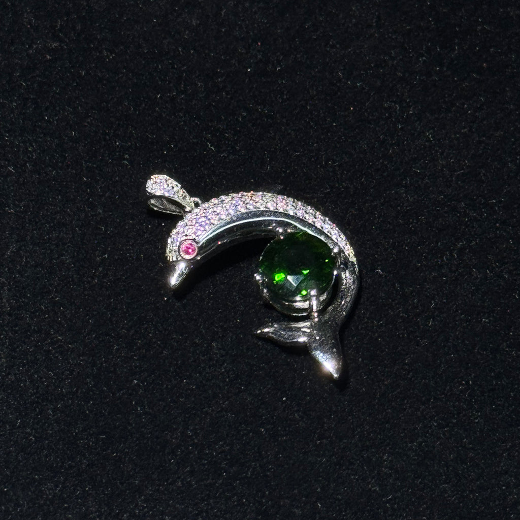 Dolphin Shaped Natural Diopside Pendant