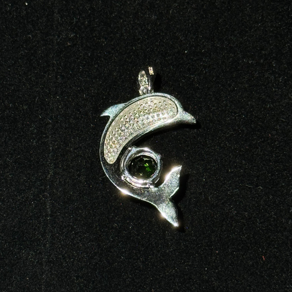 Dolphin Shaped Natural Diopside Pendant