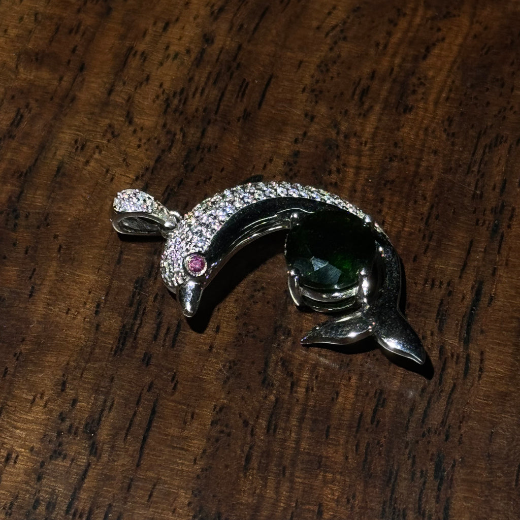 Dolphin Shaped Natural Diopside Pendant