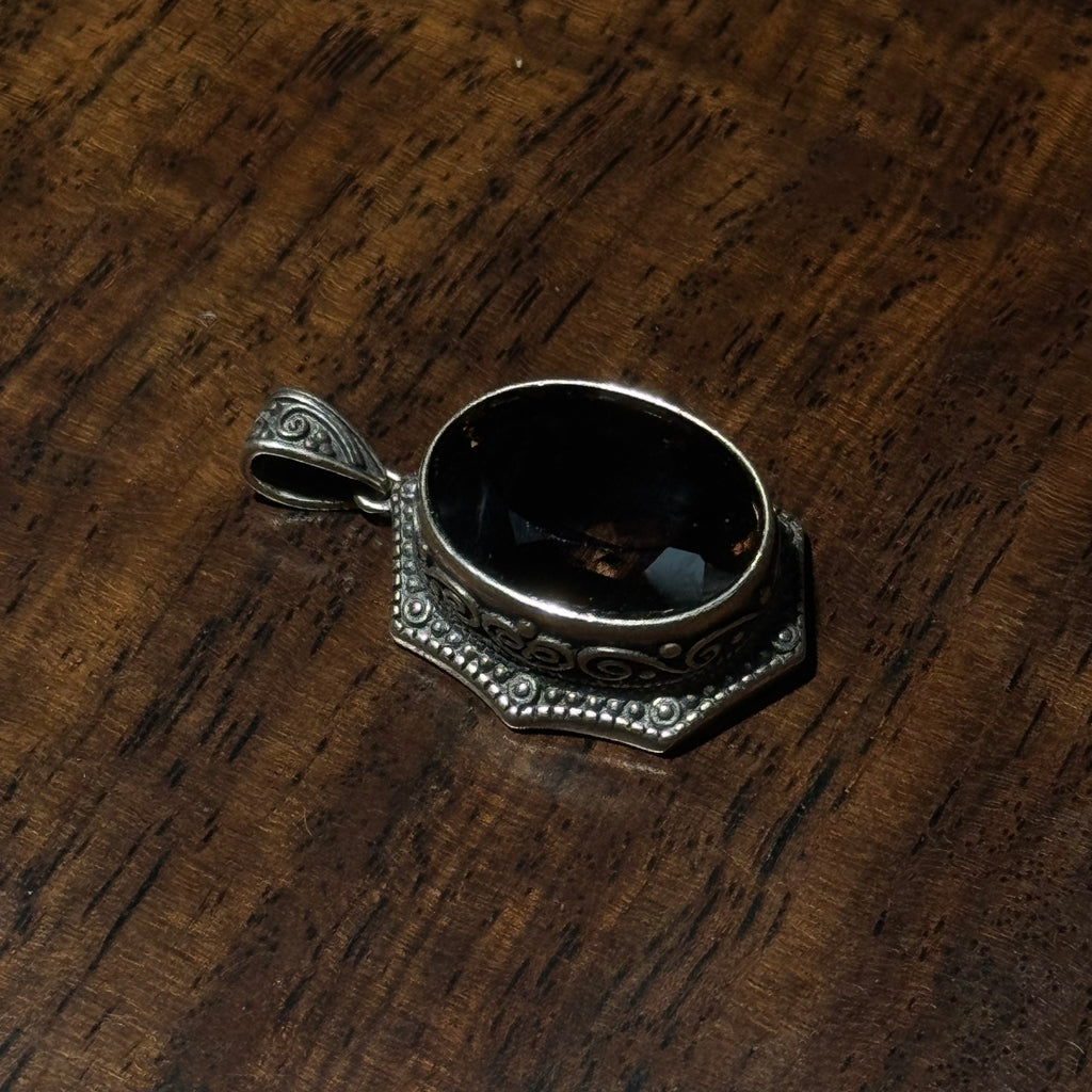 Natural Smoky Quartz Oval Vintage Pendant