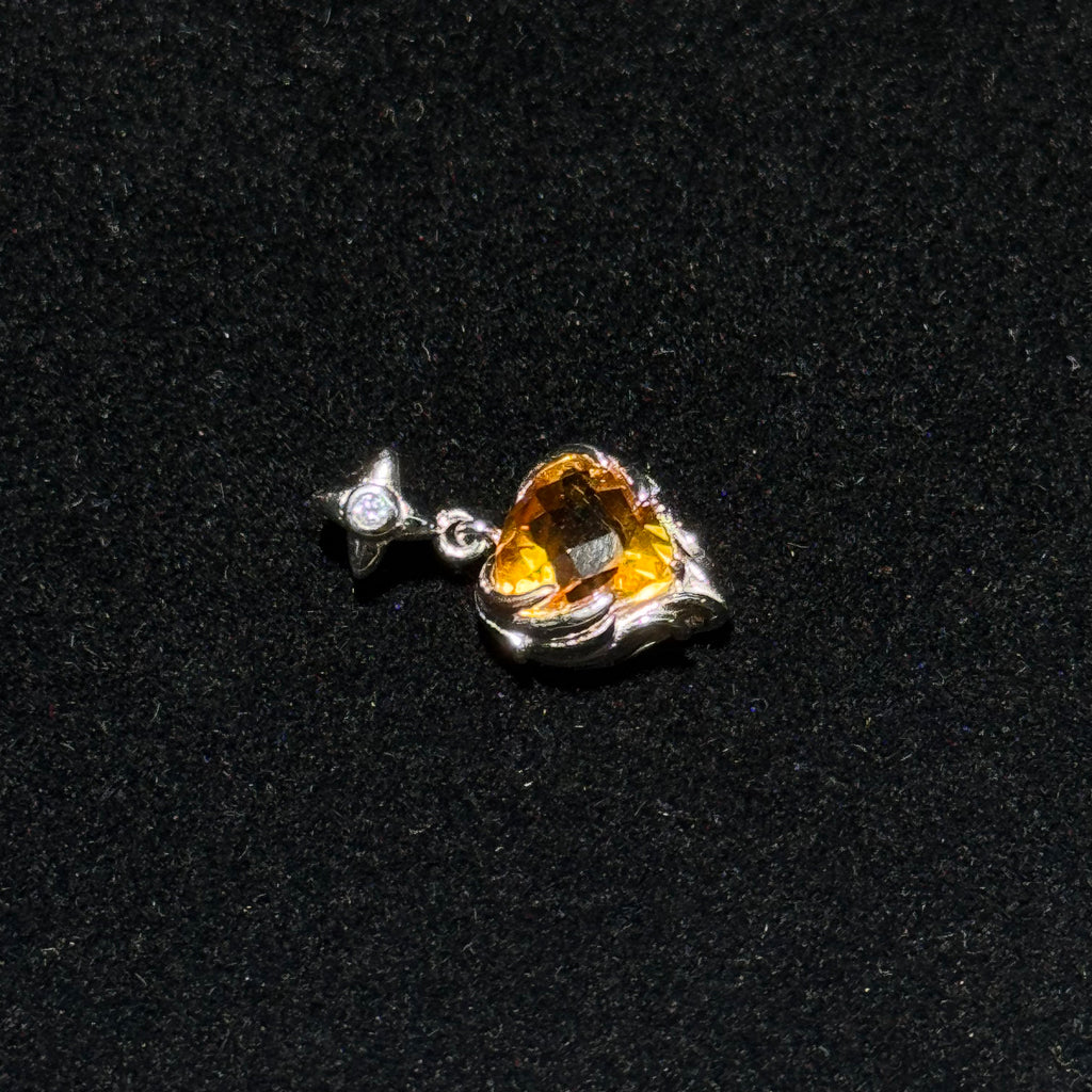 Natural Citrine Heart‑Cut Silver‑Tone Pendant