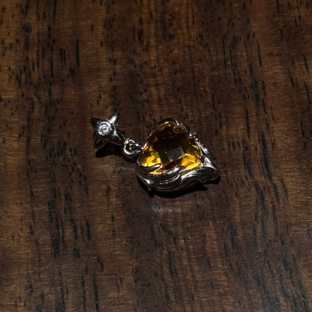 Natural Citrine Heart‑Cut Silver‑Tone Pendant