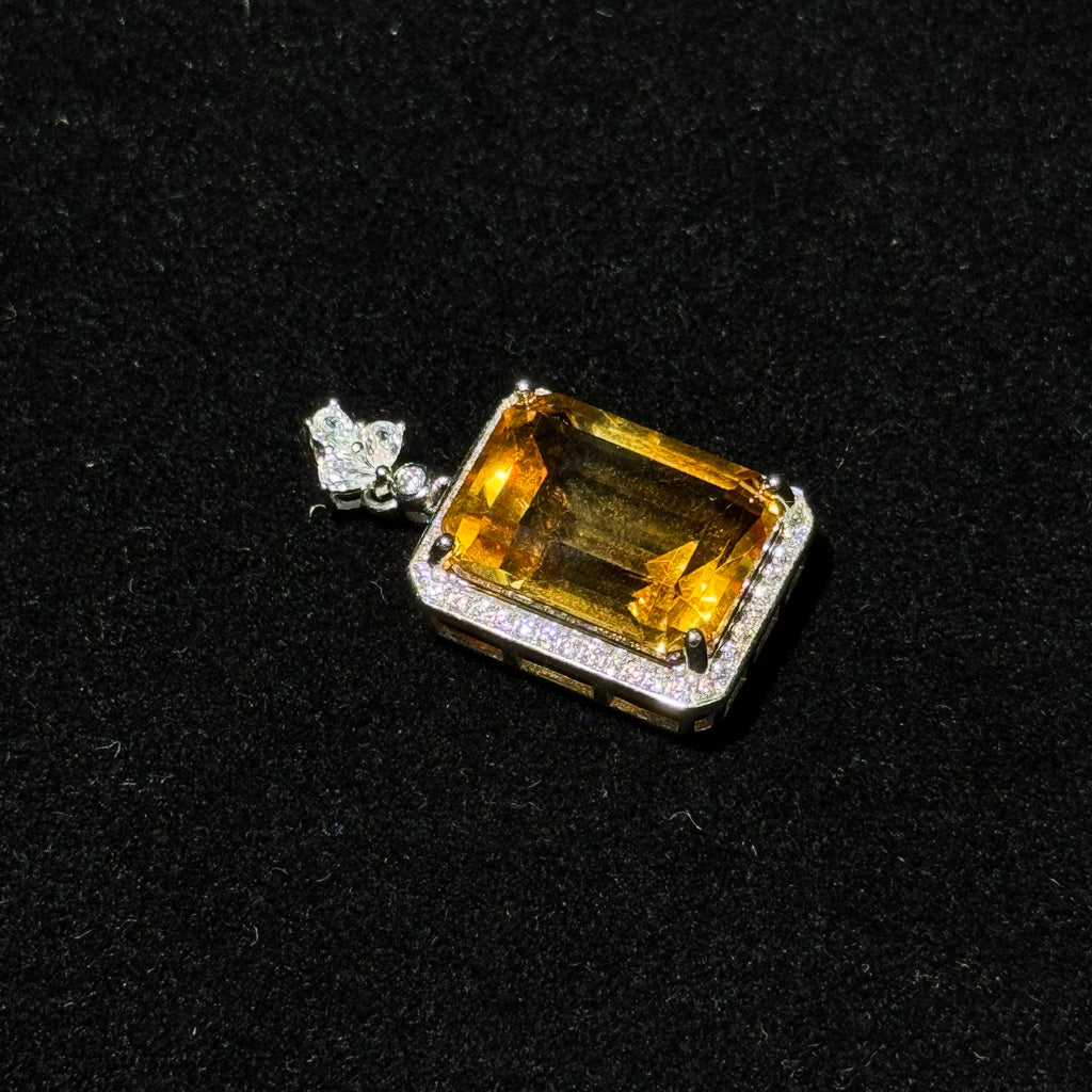 Natural Citrine Emerald‑Cut Halo Pendant