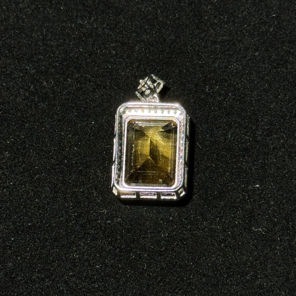 Natural Citrine Emerald‑Cut Halo Pendant