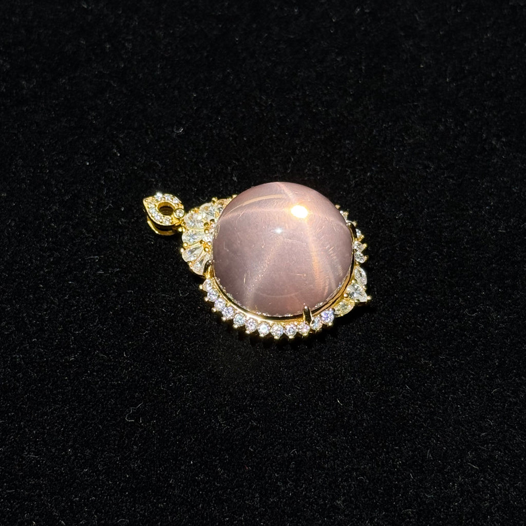 Natural Star Rose Quartz Round Halo Pendant